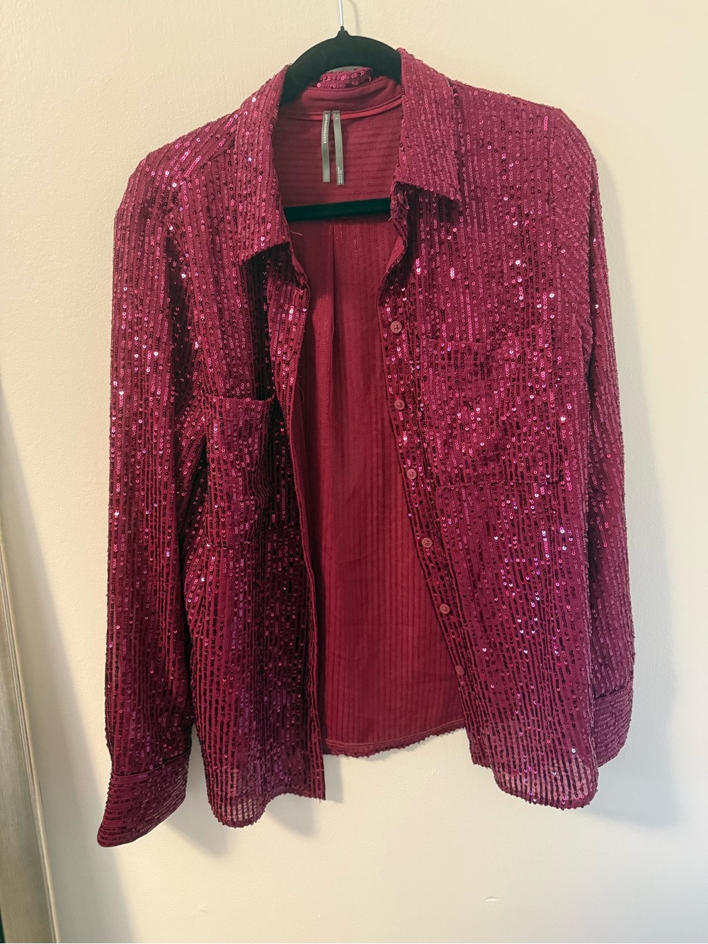 Anthropologie Burgundy Sequin Shirt Large